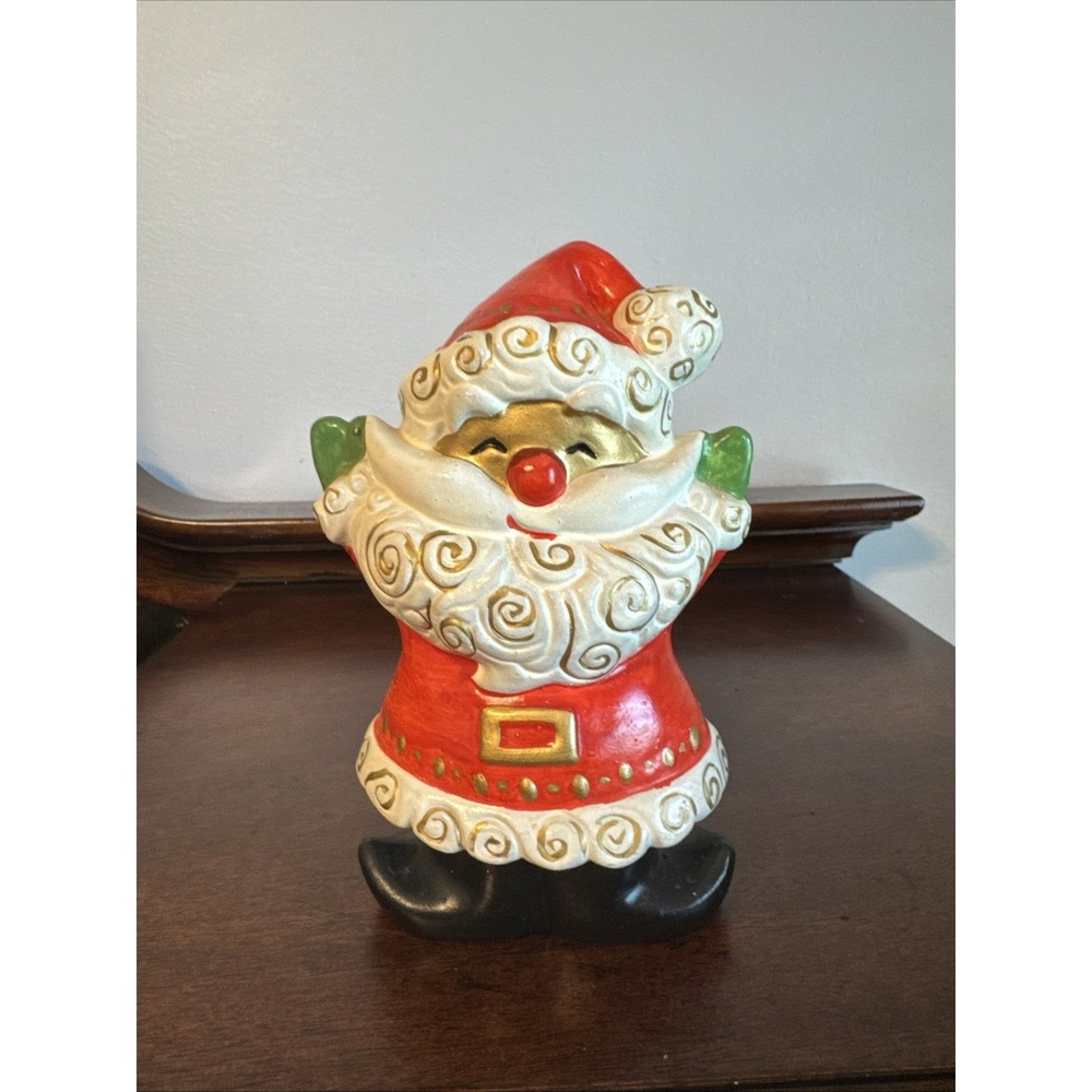 Vintage 1960s Christmas Santa Money Bank Decor Hand Painted